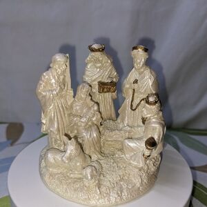 Miniature Nativity, Holy Family With Wise Men, Manger, Donkey, And Lamb